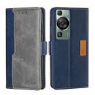 For Huawei P60 / P60 Pro Contrast Color Side Buckle Leather Phone Case(Blue + Grey) - 1