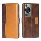 For Huawei P60 / P60 Pro Contrast Color Side Buckle Leather Phone Case(Dark Brown + Gold) - 1