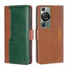 For Huawei P60 / P60 Pro Contrast Color Side Buckle Leather Phone Case(Light Brown + Green) - 1
