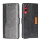 For Rakuten Hand 4G Contrast Color Side Buckle Leather Phone Case(Black + Grey) - 1