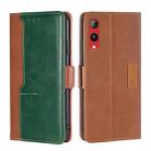 For Rakuten Hand 4G Contrast Color Side Buckle Leather Phone Case(Light Brown + Green) - 1