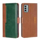 For Nokia G22 Contrast Color Side Buckle Leather Phone Case(Light Brown + Green) - 1