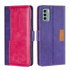 For Nokia G22 Contrast Color Side Buckle Leather Phone Case(Purple + Rose Red) - 1