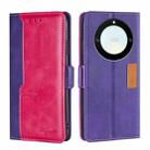 For Honor X40 Contrast Color Side Buckle Leather Phone Case(Purple + Rose Red) - 1