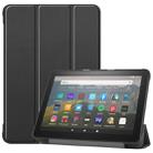 For Kindle Fire HD 8 (2020) Custer Pattern Pure Color Horizontal Flip Leather Case with Three-folding Holder & Wake-up / Sleep Function(Black) - 1