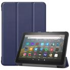 For Kindle Fire HD 8 (2020) Custer Pattern Pure Color Horizontal Flip Leather Case with Three-folding Holder & Wake-up / Sleep Function(Dark Blue) - 1