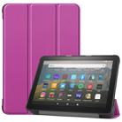 For Kindle Fire HD 8 (2020) Custer Pattern Pure Color Horizontal Flip Leather Case with Three-folding Holder & Wake-up / Sleep Function(Purple) - 1