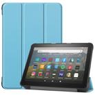 For Kindle Fire HD 8 (2020) Custer Pattern Pure Color Horizontal Flip Leather Case with Three-folding Holder & Wake-up / Sleep Function(Blue Sky) - 1