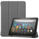 For Kindle Fire HD 8 (2020) Custer Pattern Pure Color Horizontal Flip Leather Case with Three-folding Holder & Wake-up / Sleep Function(Grey) - 1