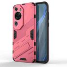 For Huawei P60 Art Punk Armor 2 in 1 PC + TPU Shockproof Phone Case with Invisible Holder(Light Red) - 1