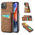 For iPhone 14 Plus Fierre Shann Crazy Horse Card Holder Back Cover PU Phone Case(Brown) - 1