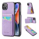 For iPhone 14 Plus Fierre Shann Crazy Horse Card Holder Back Cover PU Phone Case(Purple) - 1