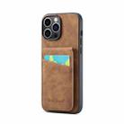 For iPhone 14 Pro Fierre Shann Crazy Horse Card Holder Back Cover PU Phone Case(Brown) - 1