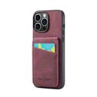 For iPhone 14 Pro Max Fierre Shann Crazy Horse Card Holder Back Cover PU Phone Case(Wine Red) - 1