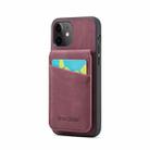 For iPhone 12 / 12 Pro Fierre Shann Crazy Horse Card Holder Back Cover PU Phone Case(Wine Red) - 1
