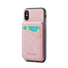 For iPhone XR Fierre Shann Crazy Horse Card Holder Back Cover PU Phone Case(Pink) - 1