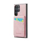 For Samsung Galaxy S22 Ultra 5G Fierre Shann Crazy Horse Card Holder Back Cover PU Phone Case(Pink) - 1