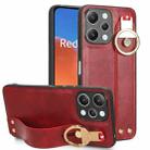 For Xiaomi Redmi 12 4G Wristband Leather Back Phone Case(Red) - 1