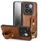 For Xiaomi 14 Pro Wristband Leather Back Phone Case(Brown) - 1