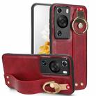 For Huawei P60 / P60 Pro Wristband Leather Back Phone Case(Red) - 1