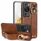 For Huawei P60 / P60 Pro Wristband Leather Back Phone Case(Brown) - 1