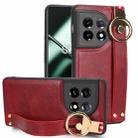 For OnePlus 11 Wristband Leather Back Phone Case(Red) - 1