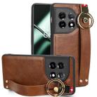 For OnePlus 11 Wristband Leather Back Phone Case(Brown) - 1