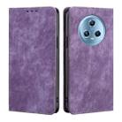 For Honor Magic5 RFID Anti-theft Brush Magnetic Leather Phone Case(Purple) - 1