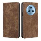 For Honor Magic5 RFID Anti-theft Brush Magnetic Leather Phone Case(Brown) - 1