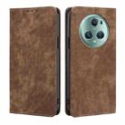 For Honor Magic5 Pro RFID Anti-theft Brush Magnetic Leather Phone Case(Brown) - 1