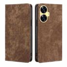 For Realme C55 4G RFID Anti-theft Brush Magnetic Leather Phone Case(Brown) - 1