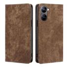 For Realme V30 5G / V30T RFID Anti-theft Brush Magnetic Leather Phone Case(Brown) - 1