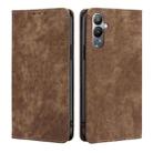 For Tecno Pova 4 RFID Anti-theft Brush Magnetic Leather Phone Case(Brown) - 1