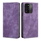 For Tecno Spark 8C RFID Anti-theft Brush Magnetic Leather Phone Case(Purple) - 1