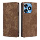 For Tecno Spark 10 4G RFID Anti-theft Brush Magnetic Leather Phone Case(Brown) - 1