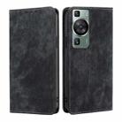 For Huawei P60 / P60 Pro RFID Anti-theft Brush Magnetic Leather Phone Case(Black) - 1