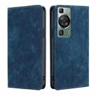 For Huawei P60 / P60 Pro RFID Anti-theft Brush Magnetic Leather Phone Case(Blue) - 1