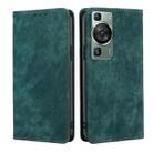 For Huawei P60 / P60 Pro RFID Anti-theft Brush Magnetic Leather Phone Case(Green) - 1