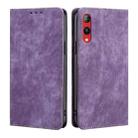 For Rakuten Hand 4G RFID Anti-theft Brush Magnetic Leather Phone Case(Purple) - 1