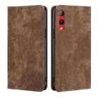 For Rakuten Hand 4G RFID Anti-theft Brush Magnetic Leather Phone Case(Brown) - 1