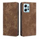 For Xiaomi Redmi Note 12 4G Global RFID Anti-theft Brush Magnetic Leather Phone Case(Brown) - 1