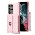 For Samsung Galaxy S23 Ultra 5G Horizontal Metal Buckle Wallet Rhombic Leather Phone Case(Pink) - 1