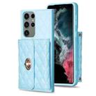 For Samsung Galaxy S23 Ultra 5G Horizontal Metal Buckle Wallet Rhombic Leather Phone Case(Blue) - 1