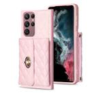 For Samsung Galaxy S22 Ultra 5G Horizontal Metal Buckle Wallet Rhombic Leather Phone Case(Pink) - 1