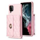 For Samsung Galaxy A12 Horizontal Metal Buckle Wallet Rhombic Leather Phone Case(Pink) - 1