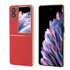 For OPPO Find N2 Flip Nano Electroplating Cross Texture Genuine Leather Phone Case(Red) - 1