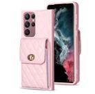 For Samsung Galaxy S22 Ultra 5G Vertical Wallet Rhombic Leather Phone Case(Pink) - 1