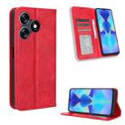 For Tecno Spark 10 4G Magnetic Buckle Retro Texture Leather Phone Case(Red) - 1
