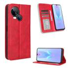 For Tecno Spark 10 5G Magnetic Buckle Retro Texture Leather Phone Case(Red) - 1