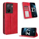 For vivo iQOO Z7x Magnetic Buckle Retro Texture Leather Phone Case(Red) - 1